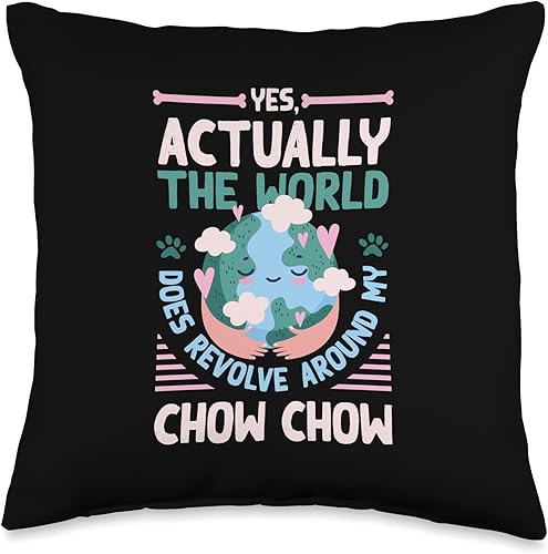 Quotes Pets Chow Owner Dog Dad Dog Owner The World Does Revolve Around Chow Sayings Dog Lover Throw Pillow, 16x16, Multicolor
