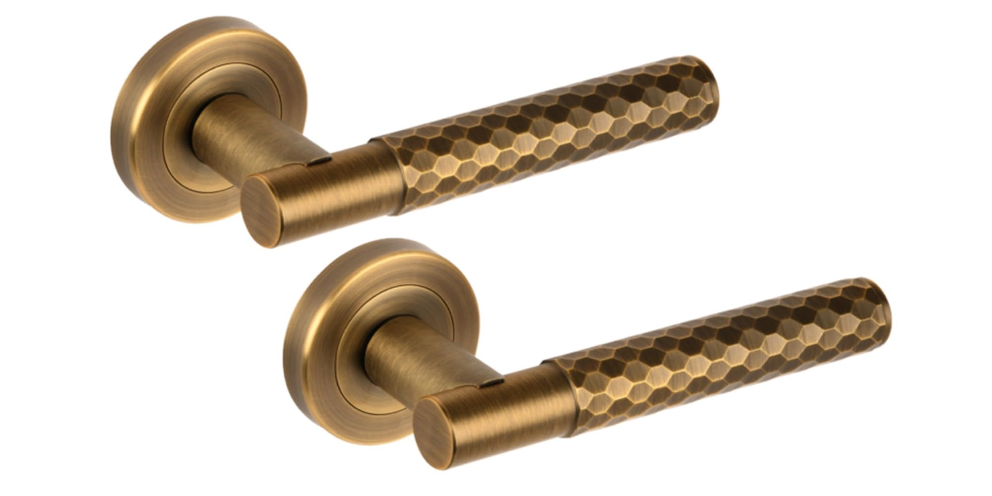 Hunta Matt Bronze Handlezone® Roca Diamond Cut Knurled Lever On Round Rose Door Handles, Internal Passage Latch Handles, 1 Set