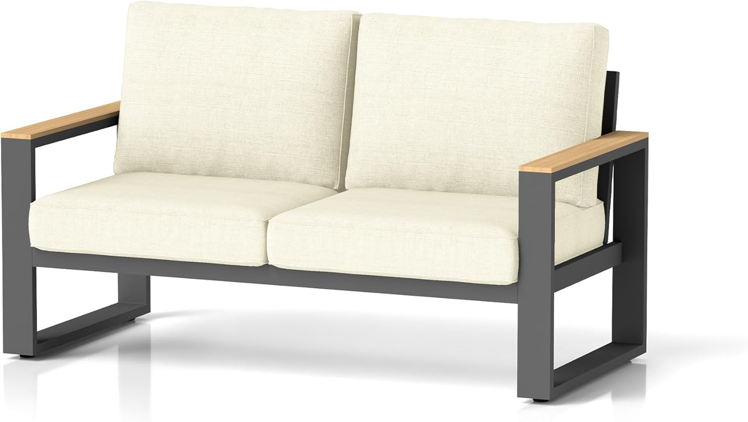 RoyalCraft Aluminum Outdoor Loveseat, All-Weather Metal Patio Loveseat with Height-Adjustable Feet, Outdoor Love Seat for Porch Backyard Garden, Beige