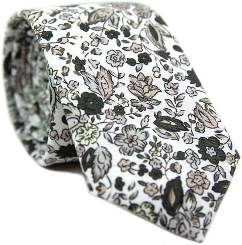 DAZI Men's Skinny Tie Floral Print Cotton Necktie, Great for Weddings, Groom, Groomsmen, Missions, Dances, Gifts.