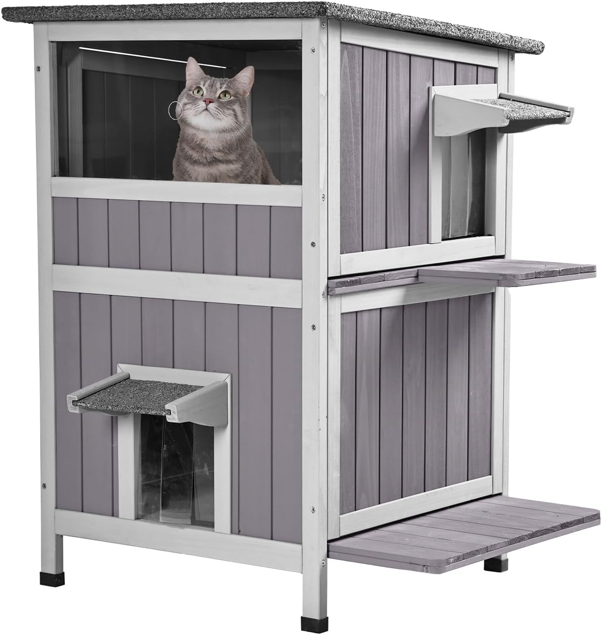 Outdoor Feral Cat House Outside Kitten Shelter 2 Story Cat Catio Enclosure Weatherproof Waterproof