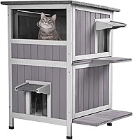 Vista 1 de Outdoor Feral Cat House Outside Kitten Shelter 2 Story Cat Catio Enclosure Weatherproof Waterproof