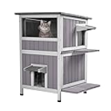 Outdoor Feral Cat House Outside Kitten Shelter 2 Story Cat Catio Enclosure Weatherproof Waterproof