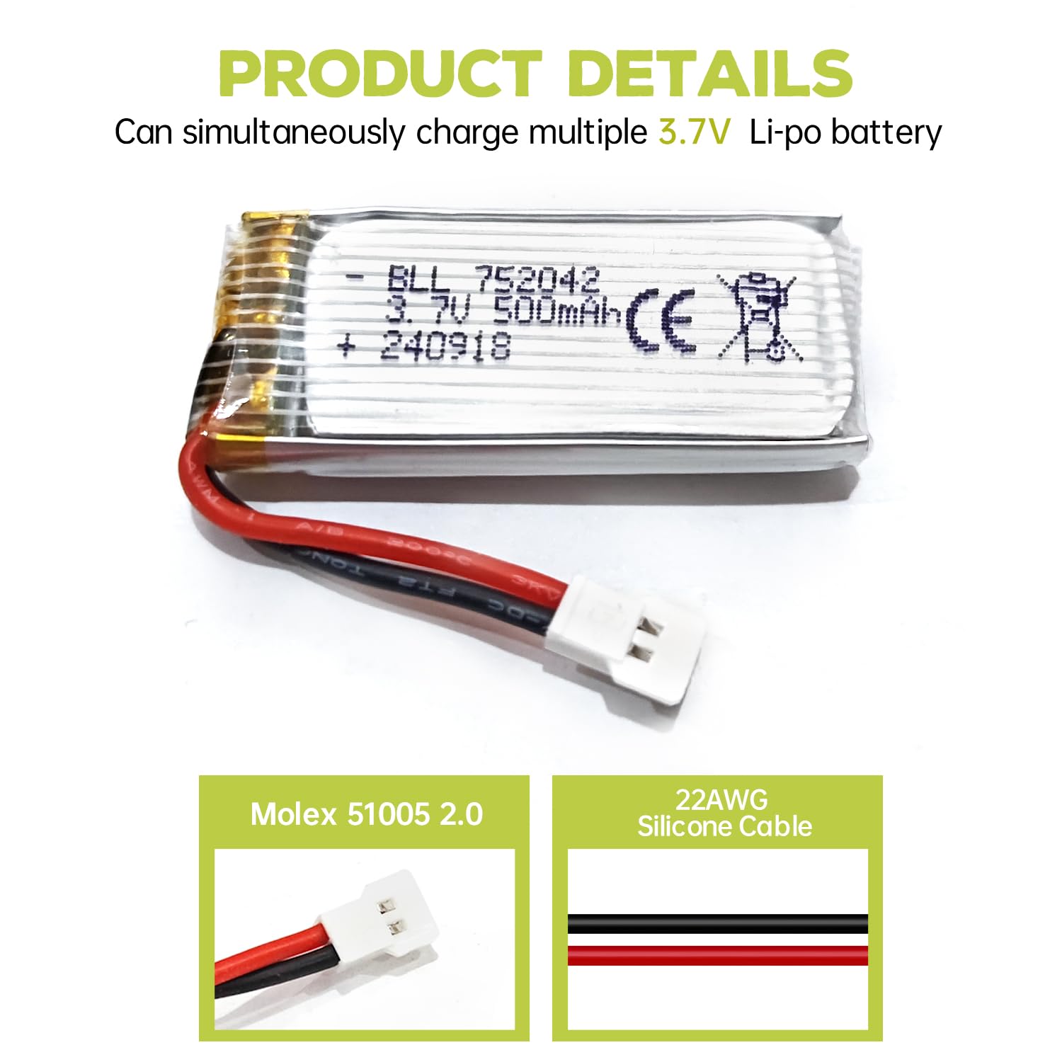 5PCS 3.7V 500mAh 25C Battery & 5en1 Chargeur pour H31 H37 H6D Hubsan X4 FPV H107C H107D H107L H107P H108 JXD392 JXD388 JXD385 UDI U816A SYMA X5C X5SW HS180 HS180 HS170 TR-C385 TR-P51 TR-F22