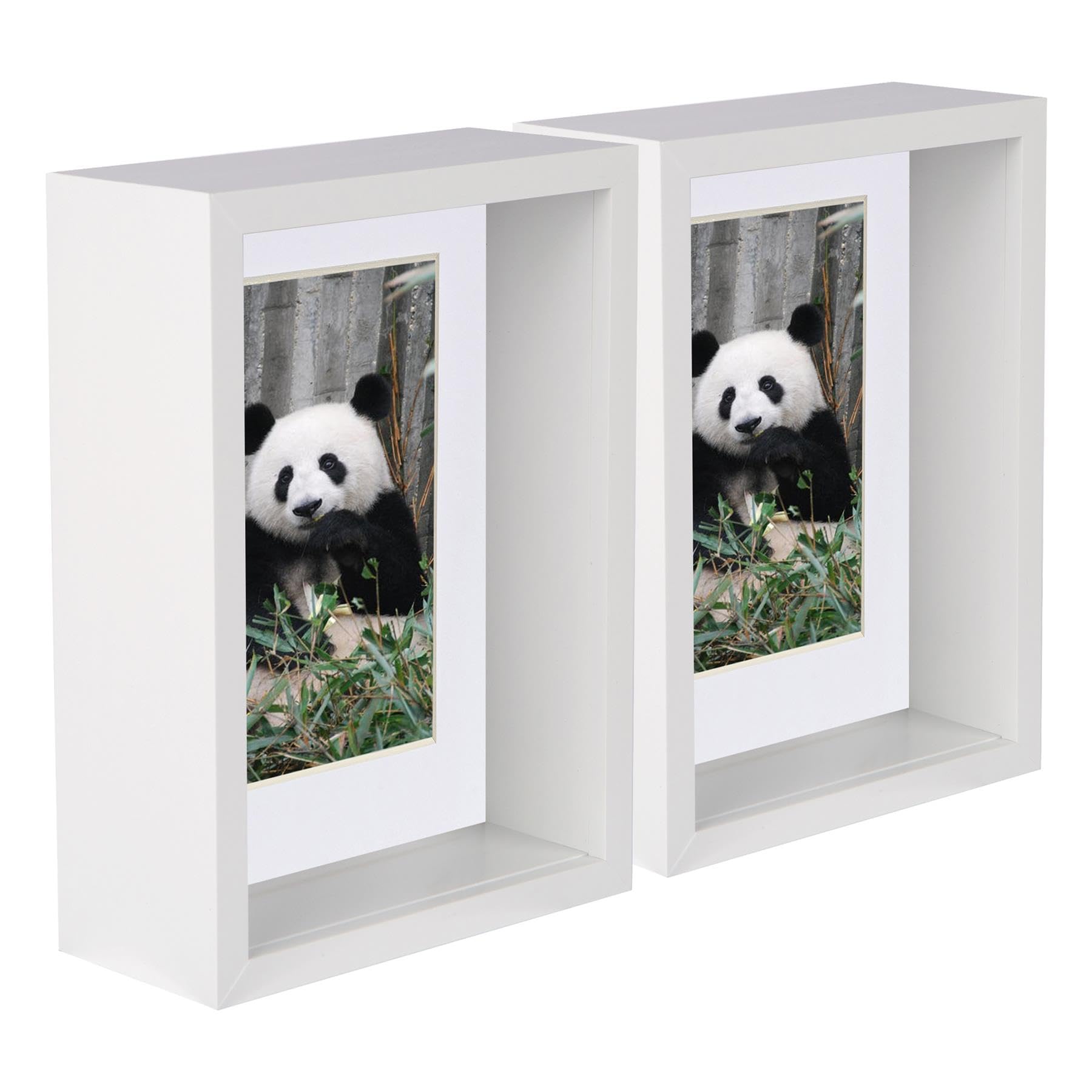 1x White 5 x 7 inch 3D Deep Box Wooden Photo Frame with White 4 x 6 inch Mount - Standing Hanging Craft Shadow Memory Picture Display Case for Flowers Crafts Art Medal - By Nicola Spring