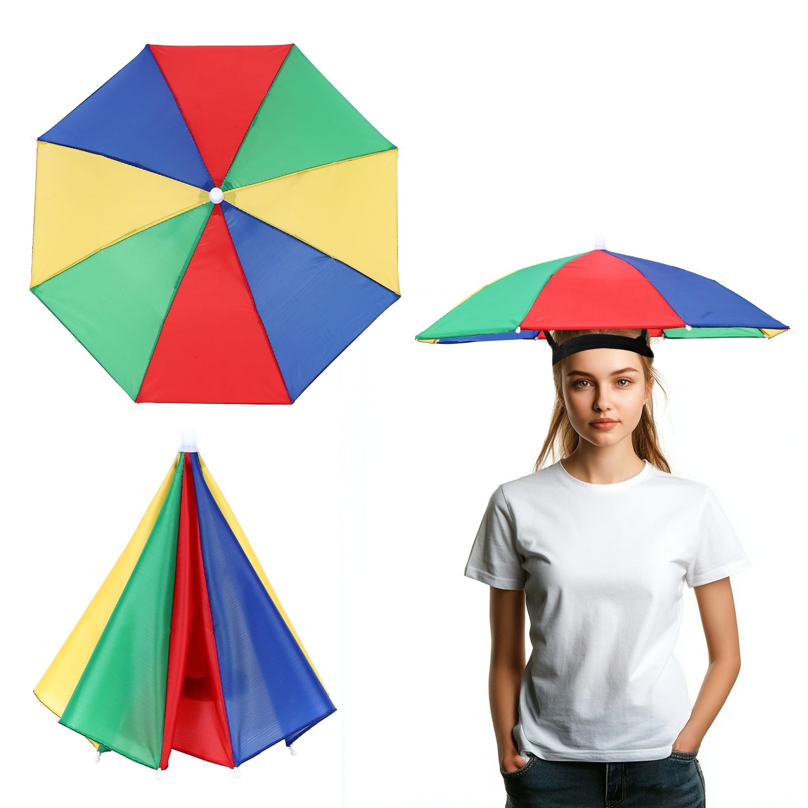 YELARXI Umbrella Hat, Fishing Hat Waterproof Adjustable Sun Rain Cap with Elastic Band, 21" & Colorful - Fitting For(Women/Men Fishing/Camping/Gardening/Beach/Sunshade) — image 1