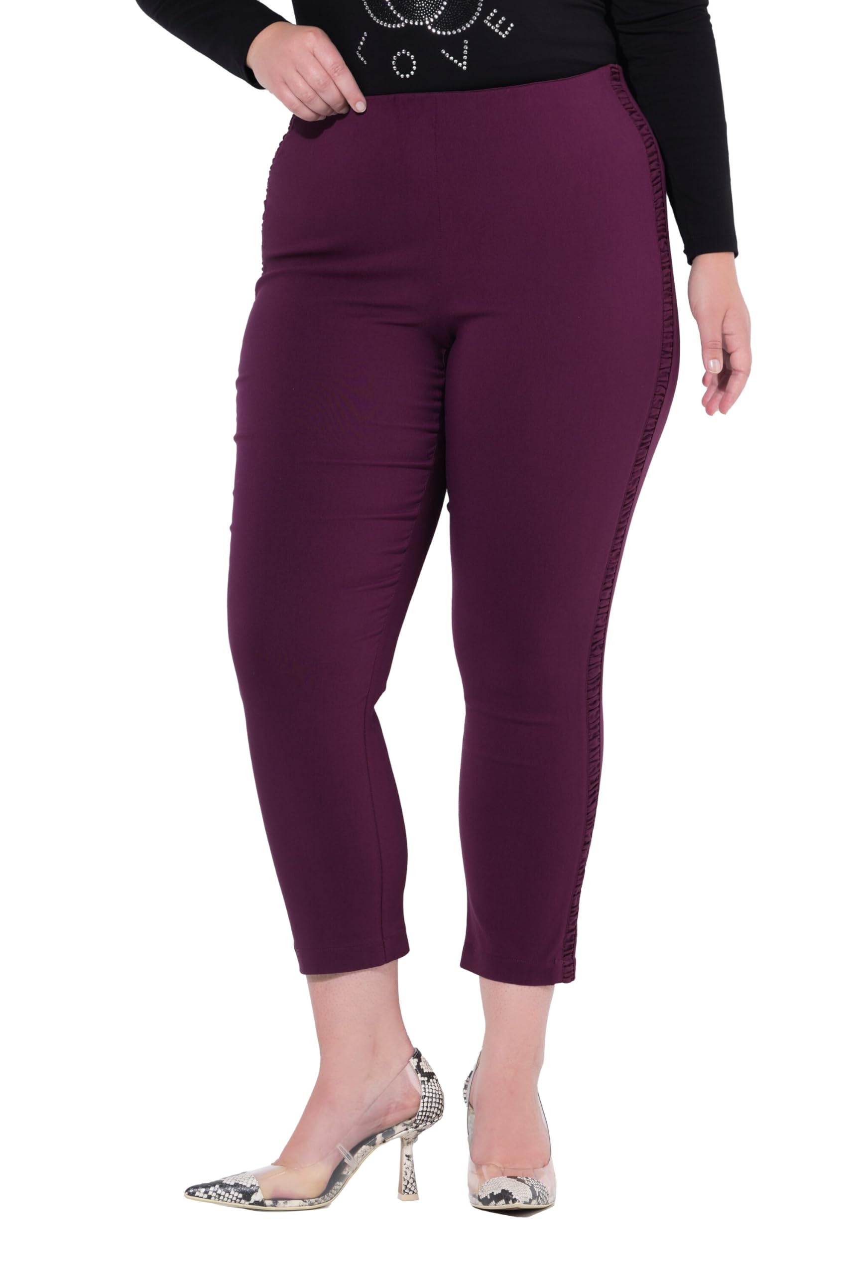 MIAMODA Damen große Größen Übergrößen Plus Size Bengalin-Hose, Slim Fit, seitliche Rüschenstreifen 845979