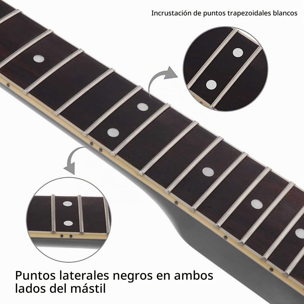 Alnicov Mástil de guitarra eléctrica DIY para Gibson LP, repuesto de 22 trastes, mástil de arce, diapasón de palisandro con incrustaciones blancas y negras