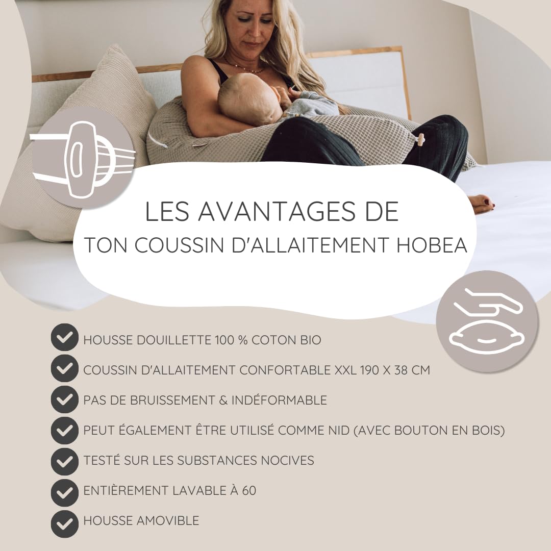 HOBEA-Germany Coussin d'allaitement 190 cm x 76 cm XXL Coussin de Grossesse Coussin pour Dormir sur Le côté avec Housse en Coton Biologique (forêt)