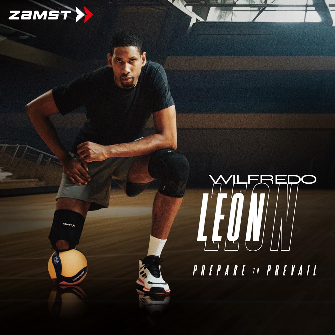 Zamst ZK-Motion Knee - Ginocchiera sportiva, Cuscinetto rotuleo circolare 3D imbottito, supporti funzionali laterali in resina - Ideale per Volley, Basket, Calcio, Padel, Tennis e altri sport (L) | Ginocchiera in comodo tessuto tecnico con Cuscinetto rotu