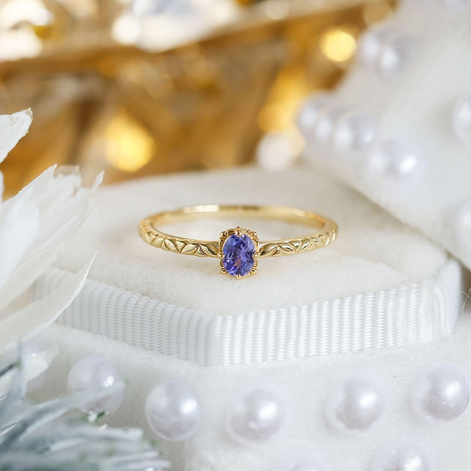 Anillo de compromiso de oro de 9 K/14 K/18 K con tanzanita ovalada para parejas