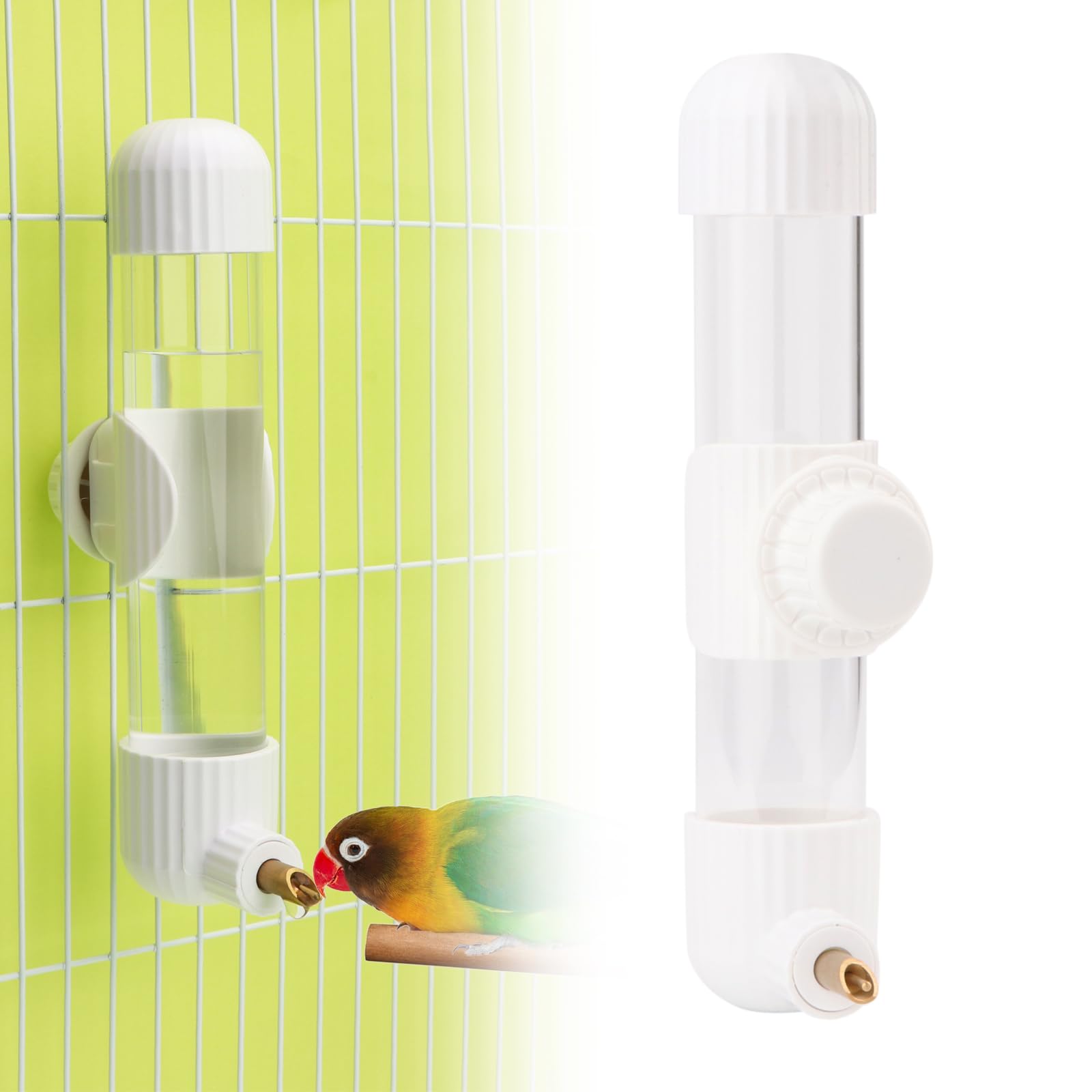 Hypeety Leak-Proof Bird Water Bottle for Cage Clear No Spill Automatic Parrot Water Dispenser with Spring Valve for Small Parrots Budgies Finches Cockatiels Lovebirds (White, 7.4 oz/220 ml)