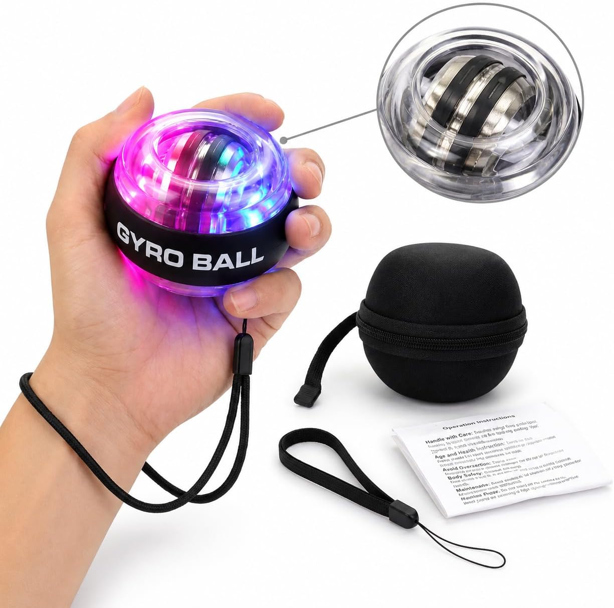 Upgraded Wrist Ball, Auto-Start Gyro Ball Hand Exerciser with 6-Stage Color-Changing LED, Battery-Free Torque Ball for Forearm, Grip Strength, Desk Breaks, Gamers, Musicians & Offices