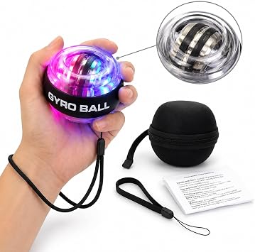 Upgraded Wrist Ball, Auto-Start Gyro Ball Hand Exerciser with 6-Stage Color-Changing LED, Battery-Free Torque Ball for Forearm, Grip Strength, Desk Breaks, Gamers, Musicians & Offices