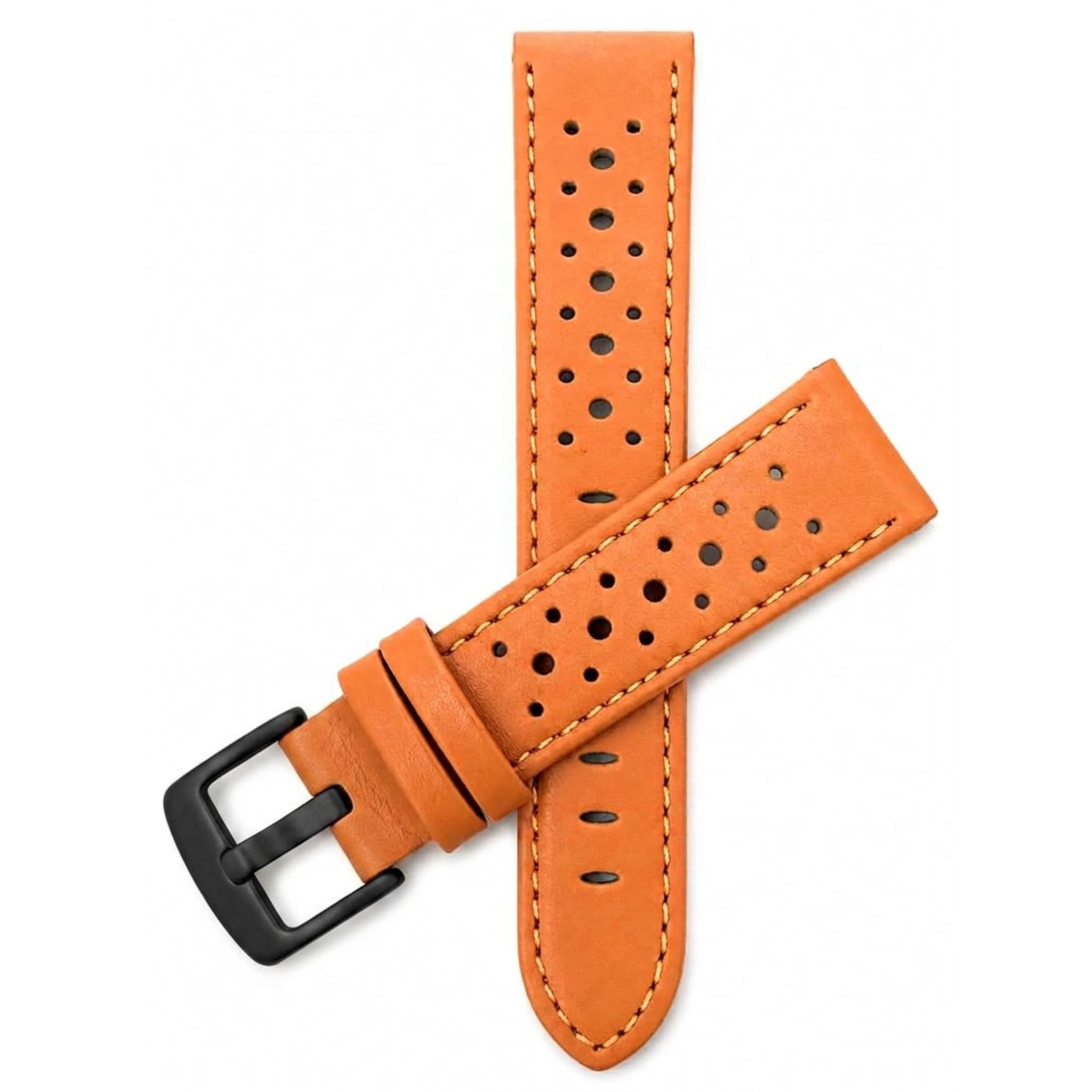 Mens Leather Rally Strap, Perforated Racing Watch Band, 18-24mm, Reg/XL
