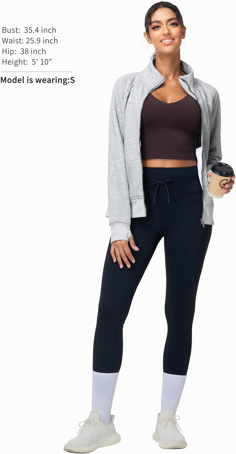 THE GYM PEOPLE Women's Full Zip Up Workout Sweatshirts Fleece Stand Collar Fall Jackets with Pockets Thumb Hole - Image 8