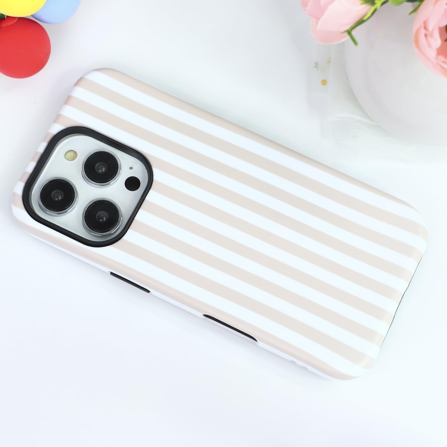 Magnetic for iPhone 16 Pro Max Case Cute Stripes Phone Case, Shockproof Slim TPU and Hard PC Protective Phone Cover Compatible with MagSafe Designed for Women Girls, Apricot - Image 8