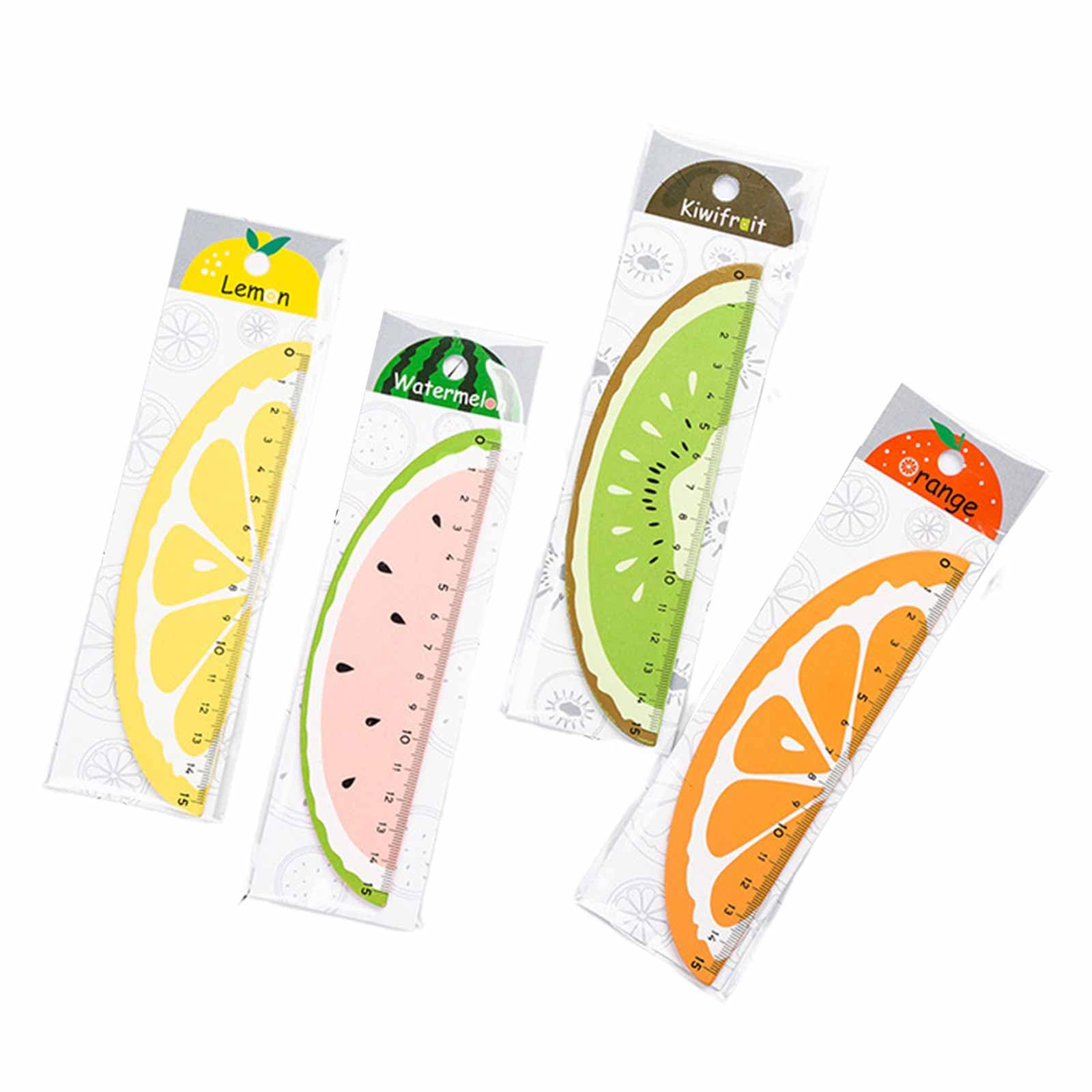 4 Piece Wood Ruler, Student Ruler, Creative Fruit Design, Durable and Useful, for Kids Children, Girls