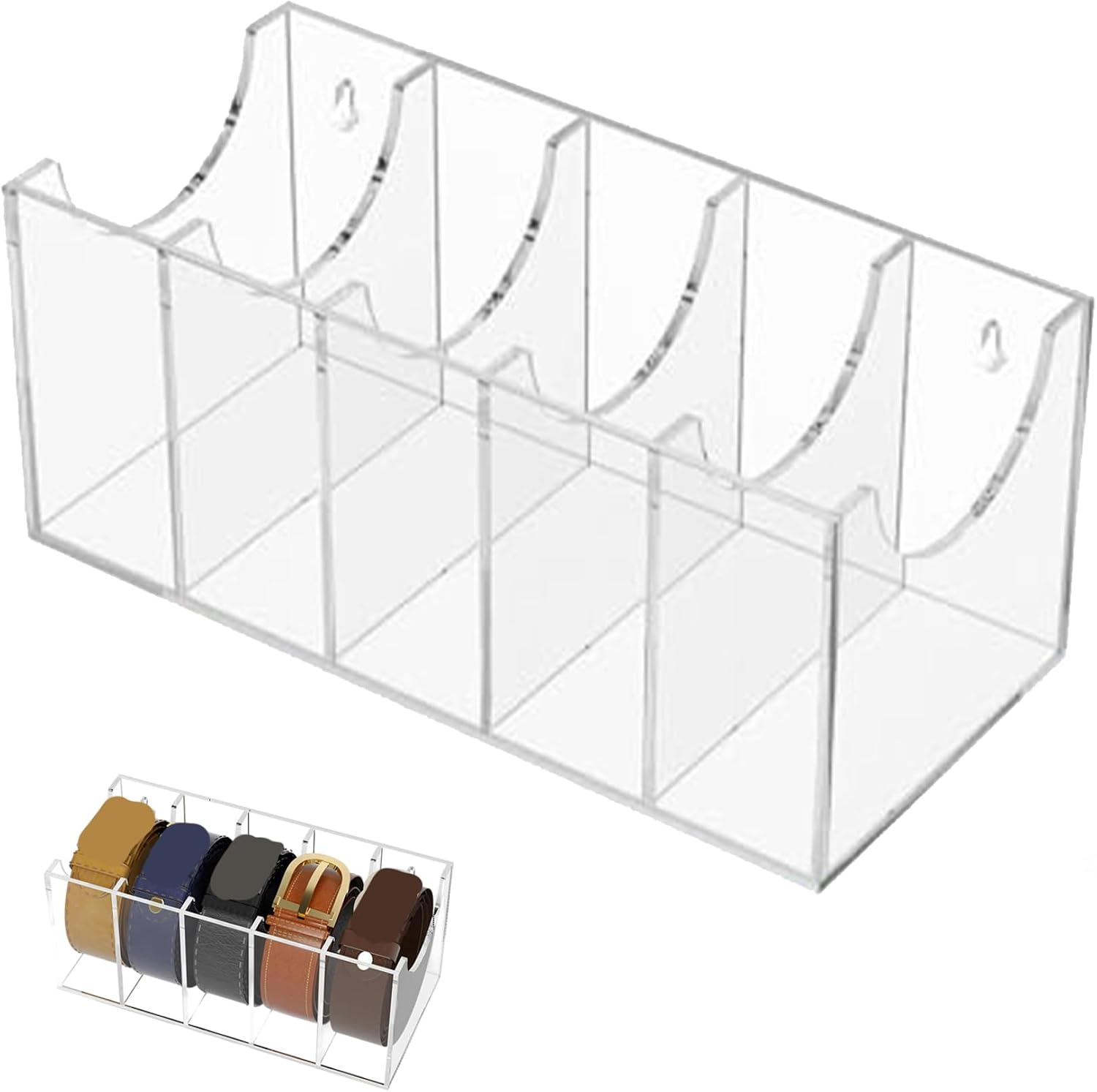 Belt Organizer, Acrylic 5 Compartment Belt Holder Multi-Functional Storage Holder for Watches, Jewelry, Makeup, Bracelets, Rings, Toys Accessories