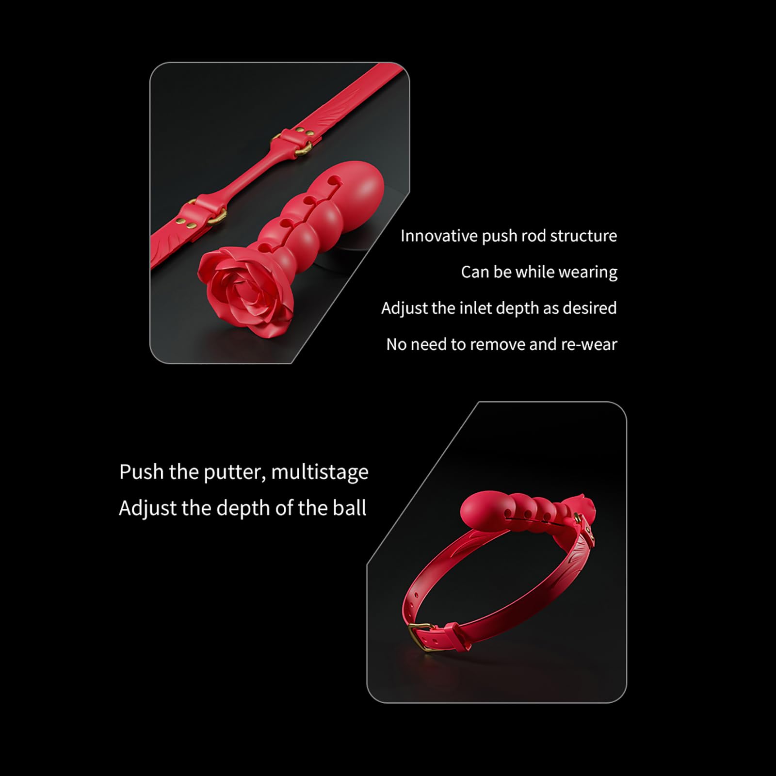 Multi-Section Adjustable Ball Gag Exercise Rose Shape Open Mouth Gag Bondage Gear Silicone Gag Couple Props Adult Sex Toys(): Black