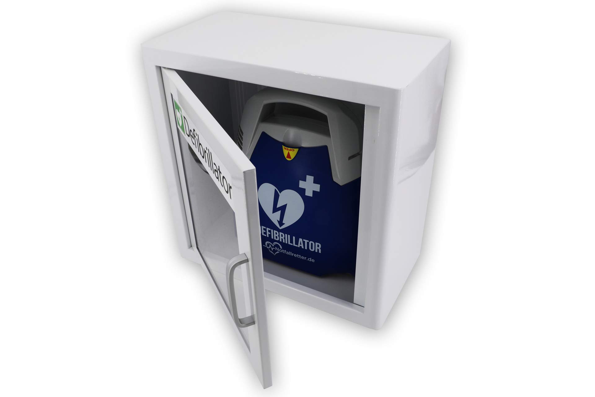 Notfallretter Defibrillator AED Basic, vollautom. Schockauslösung, Garantie Schiller Deutschland, HLW-Unterstützung inkl. Metallwandkasten & AED Standortwinkel, MDR-zertifiziert
