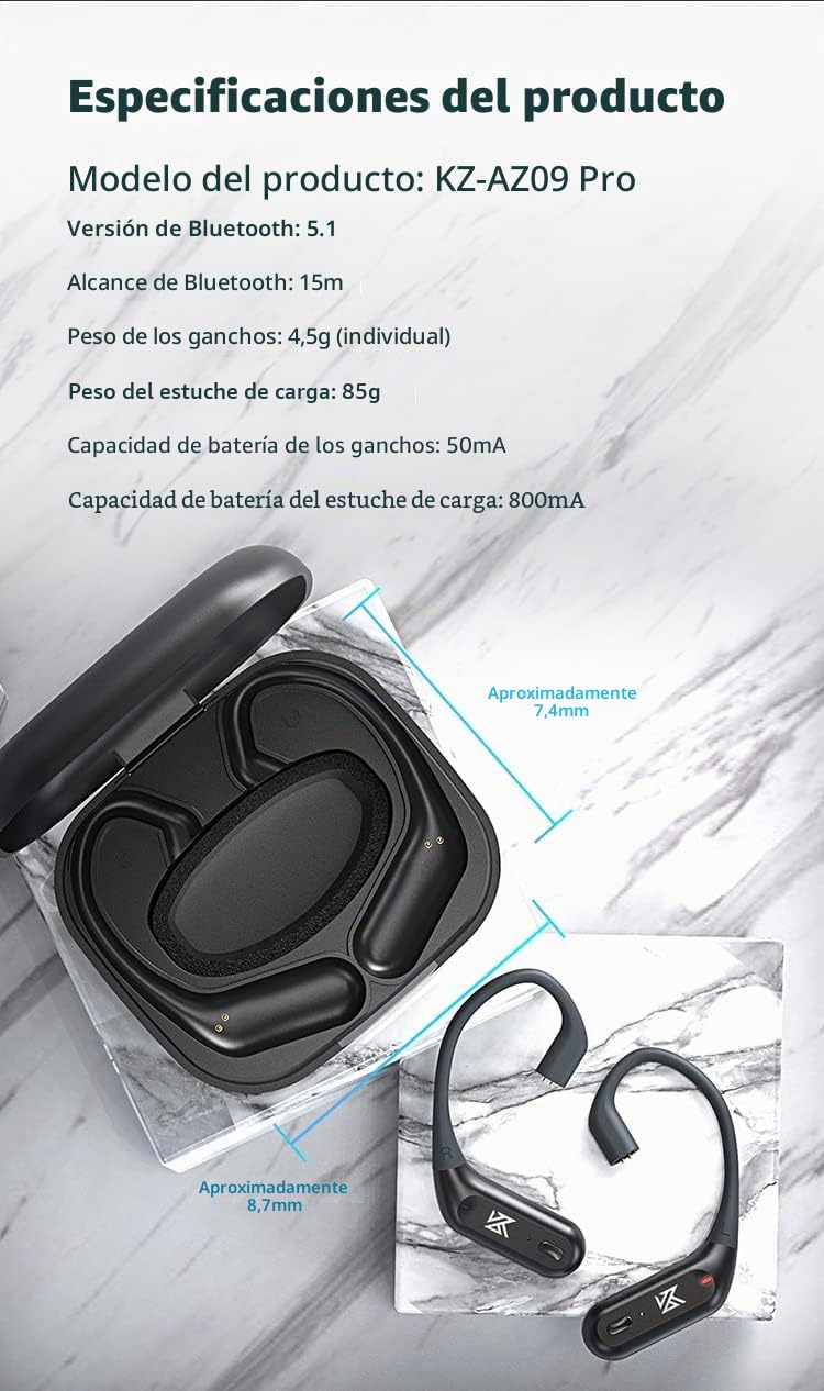 CCA KZ AZ09 PRO Módulo Bluetooth, Cable IEM con Apt X Wireless Ear Hooks, Resistente al Agua 5.1 con Micrófono para ZS10 PRO/ZSN Pro