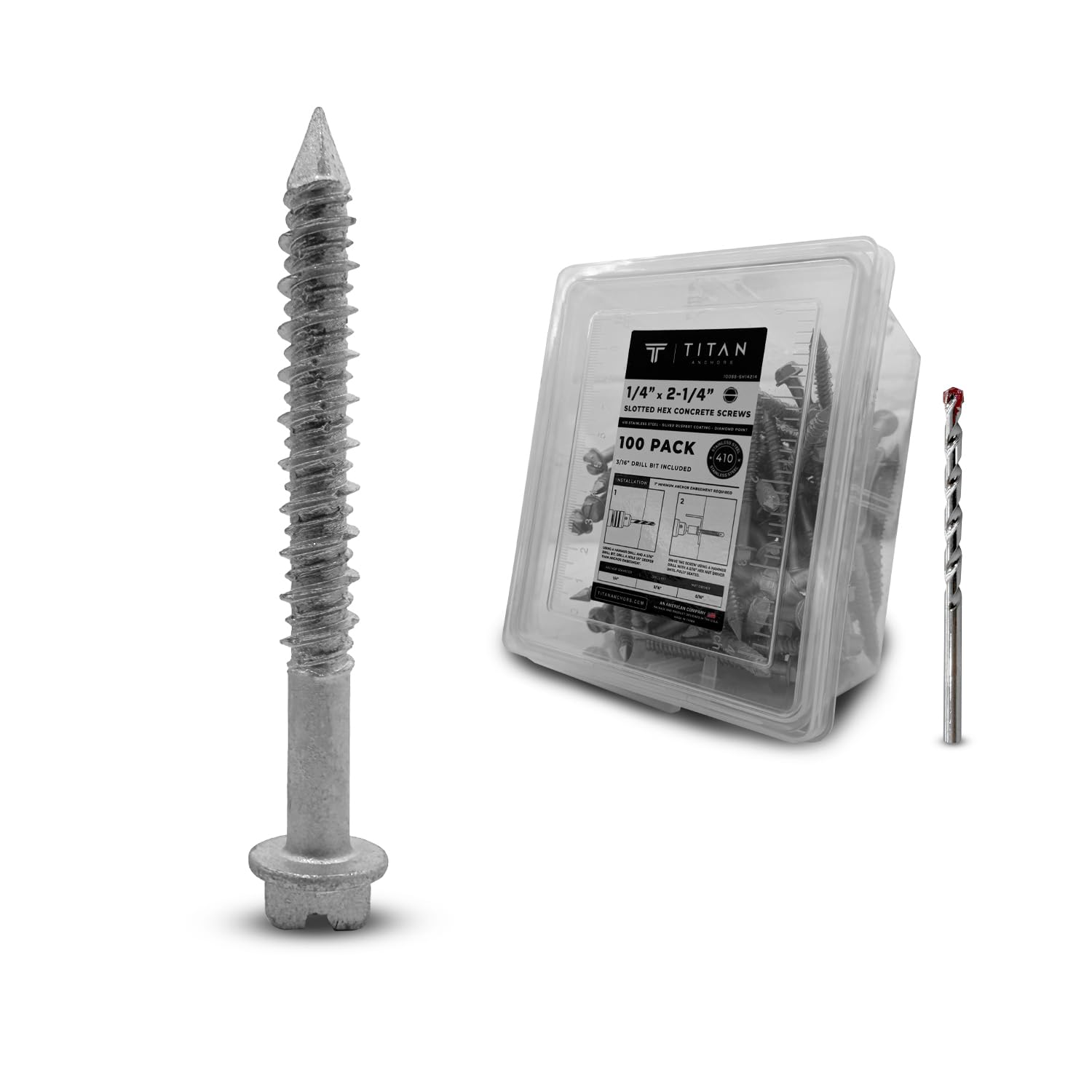 100-Pack High-Performance 1/4-in x 2-1/4-in 410 Stainless Steel Hex-Head Concrete Screws