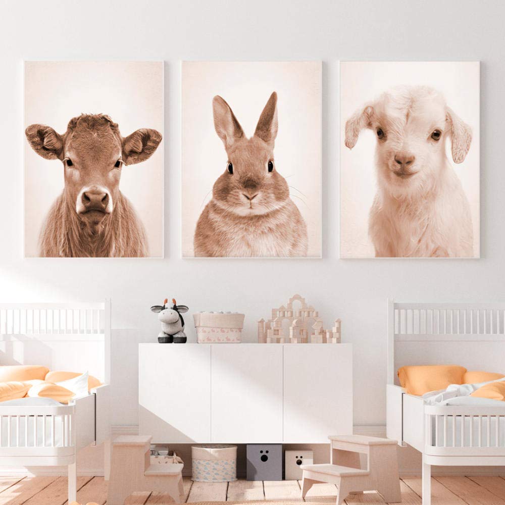 Póster De Animales, Cola De Conejo, Arte De Pared, Pintura En Lienzo De Bosque, Impresión Infantil, Imagen Nórdica, Decoración De Habitación De Bebé Para Niños, 70x90cm (28x35 Pulgadas) X2 Sin Marco