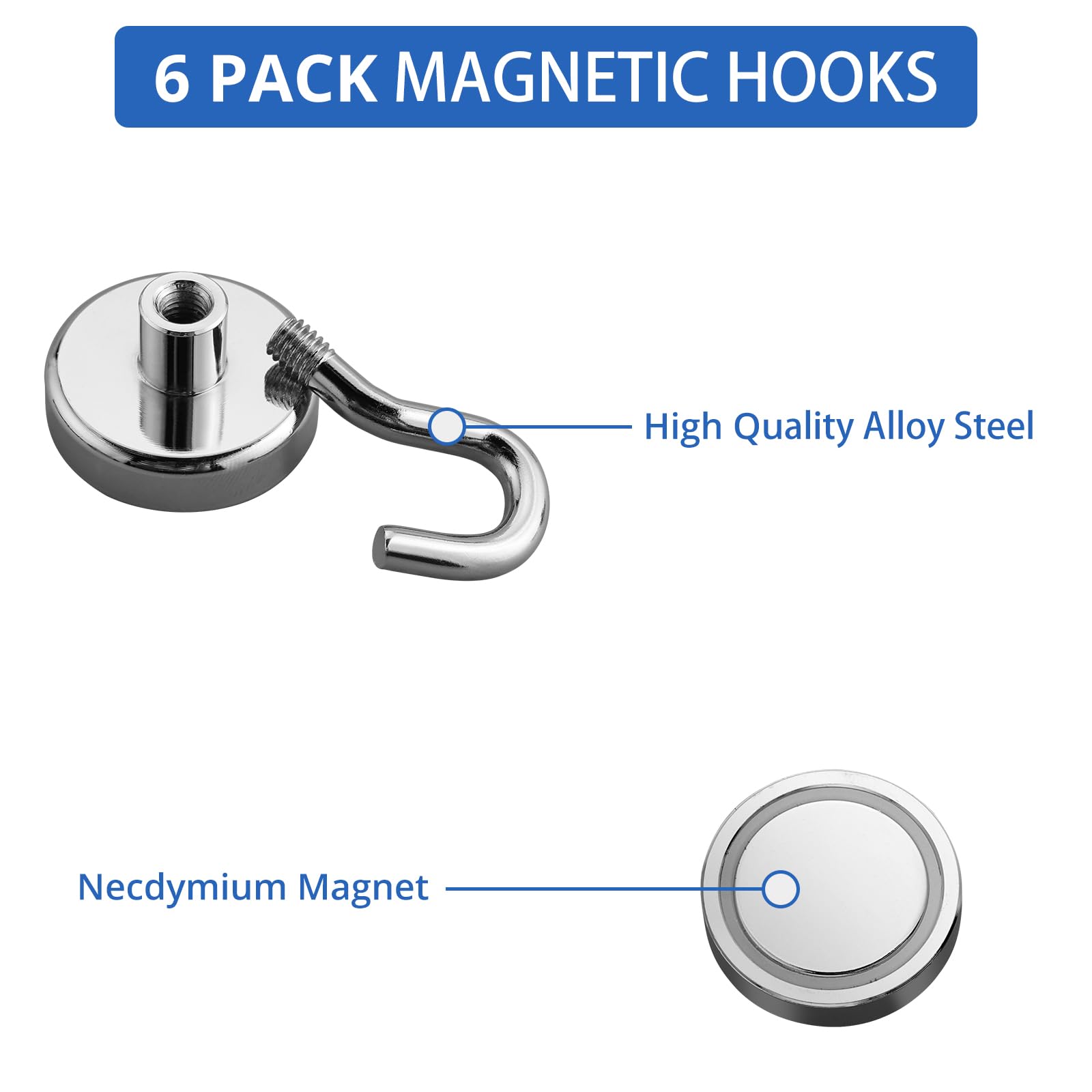 Ganci magnetici, 25 kg, magnetici al neodimio, extra forti, 25 mm, senza punzonatura, 10 pezzi