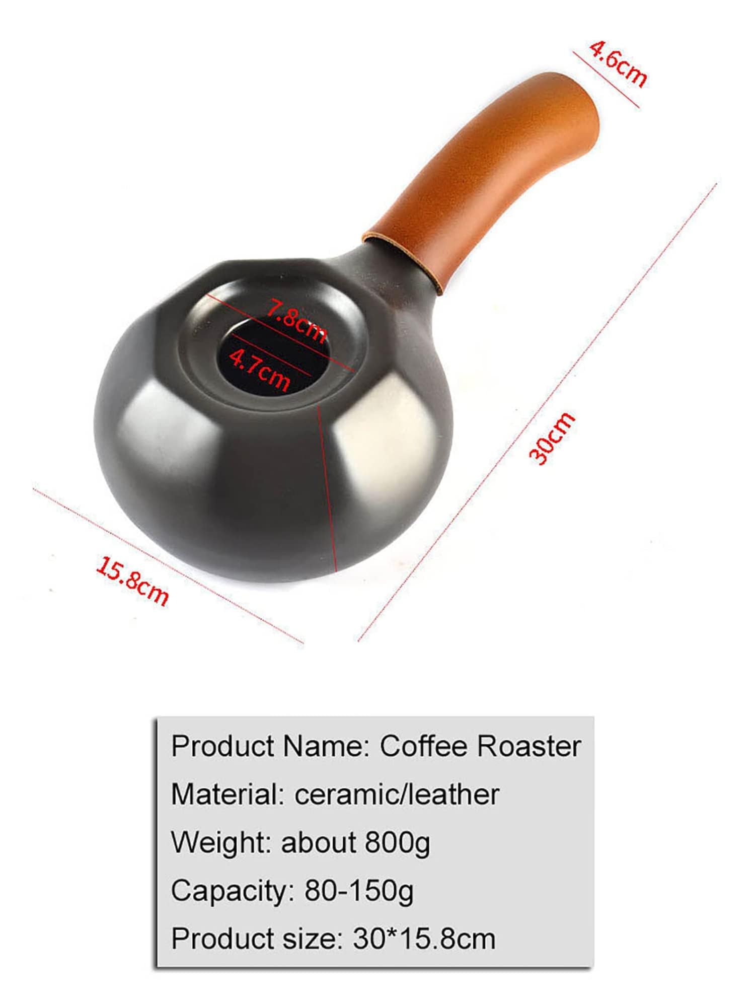 Handlicher Kaffeebohnenröster aus Keramik, Kaffeebohnenröstermaschine für den Heimgebrauch, mit Ledergriff, gerades Feuer, Kleiner grüner Bohnenröster zum DIY-Küchenbacken von Kaffee, Bohnen