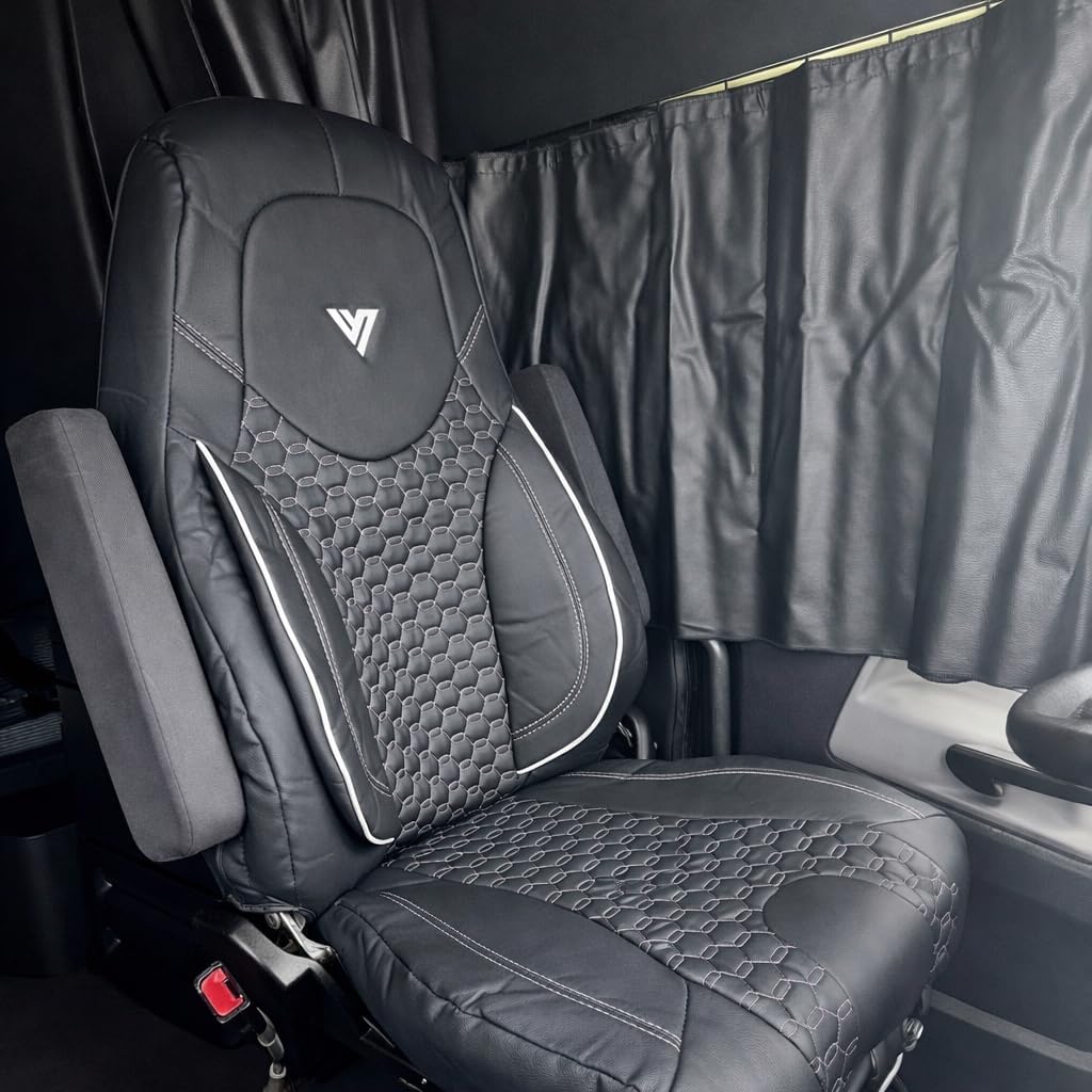 Seat Cover – Fits Freightliner Cascadia OEM 33" High Back Seat – Faux Leather with Grey Stitching, Heavy-Duty Waterproof Protection, Durable, Easy to Install
