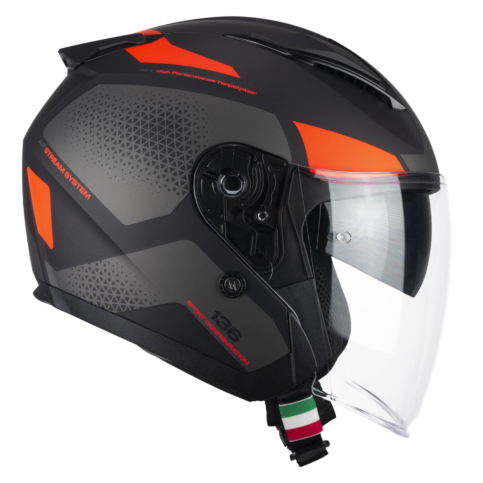 CGM Casco open face, 136G DNA GALAXY Nero Arancione fluo opaco, L (59cm)