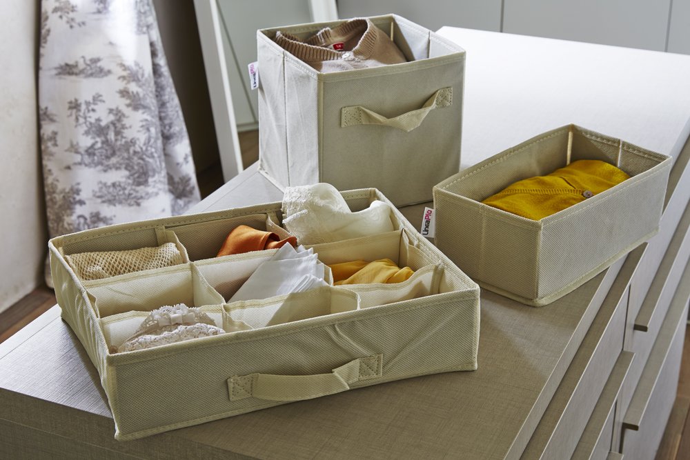 Perfetto Più Easybox Organizer Cassetto Tnt 5 Posti, Tessuto, Ecru, 12