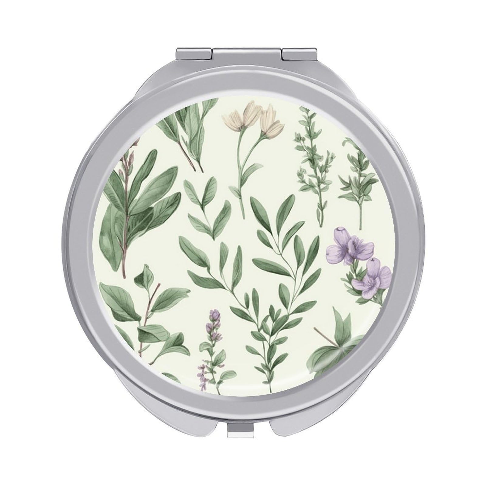 FekiLoot Green Flower Herb Sage Leaves and Branches Travel Makeup Mirror 2 X /1 X Magnifying Slim Pocket Mirrors Compact for Purse Travel Makeup Mirrors for Pocket, Handbag, Purse Women Gift