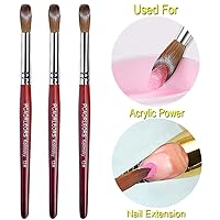 Vista 4 de (1 unidad) Cepillo de uñas acrílicas con cabello de sable Kolinsky 100% puro y mano de madera roja, cepillo de gel profesional redondo