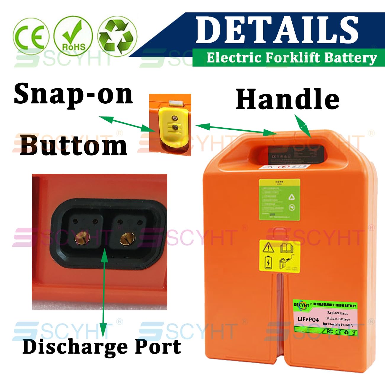 Batteria transpallet elettrico 24V 48V Batteria al litio per transpallet elettrico PTE15N Batterie LiFePO4 per sollevatore telescopico CLG2015L con BMS,24v36ah 6holes