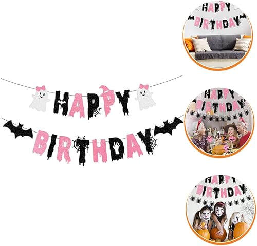 Miniatura 5 de Decoración de Halloween, 1 juego de bandera de cumpleaños, decoraciones rosadas, decoraciones de fiesta de Halloween, pancartas de cumpleaños,