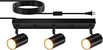 3 Light Track Lighting Kit, Black, Modern Plug-in Ceiling Spotlight, Industrial LED Wall Light for Kitchen, Gallery, Hallway, No Bulb