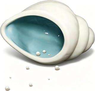 Ceramic Aquarium Cave, Fish Tank Hideout Decor with Glazed Smooth Interior, Betta Shrimp Cichlid Shelter, Ocean Themed Hiding Cave with Fake Pearls(Conch)