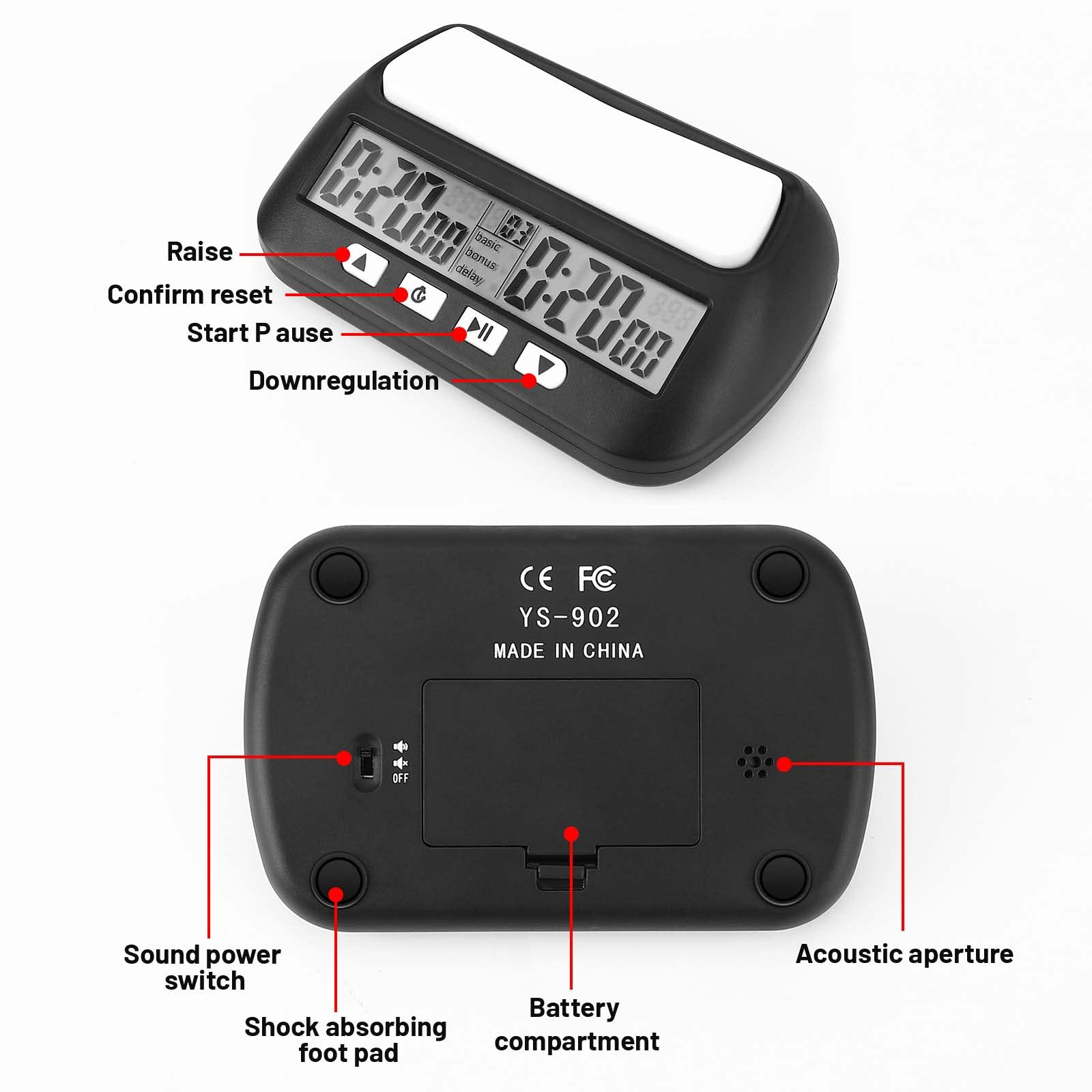 RNPKZ Horloge D’Échecs Numérique 5-en-1 – Grand Écran, Portable, Avec Chronomètre