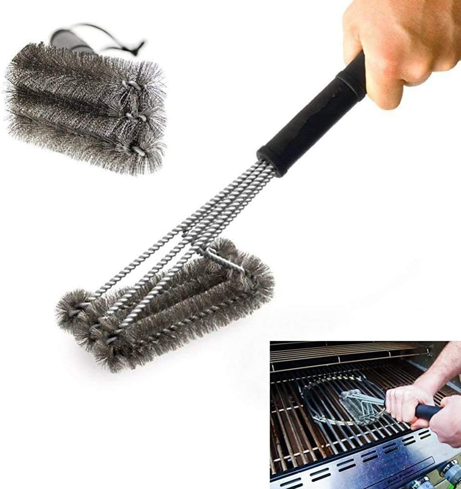 18" Stainless Steel BBQ Grill Brush - 3-in-1 Grill Cleaner with Stainless Steel Wire Bristles - Effortless Cleaning, Safe and Durable