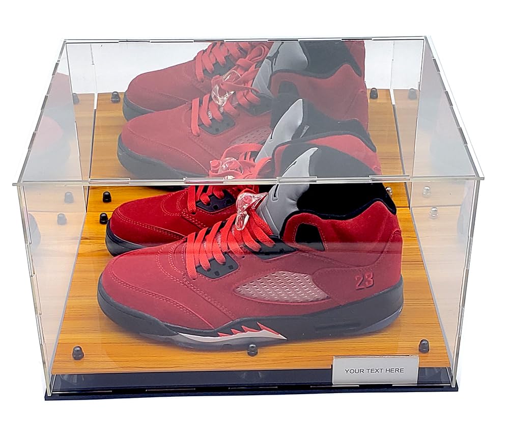 Full Size 2 Shoes Acrylic Display Case Showcase Box UV Protection Wood Wooden Sports Memoribilia Collectible 15x12x9 inch