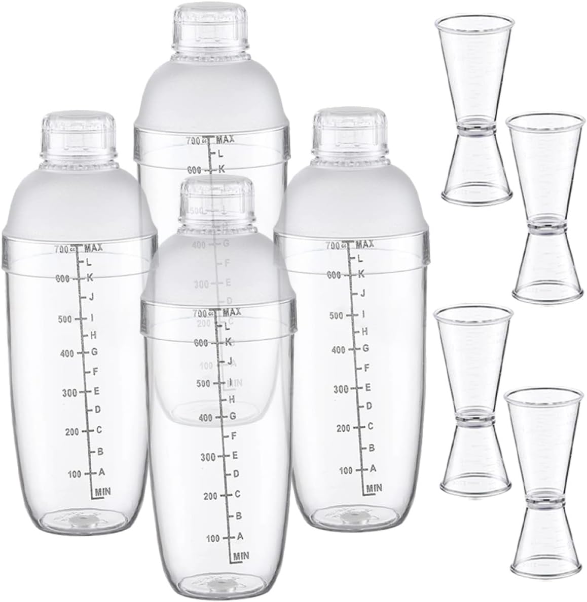 FRCOLOR Cocktail Shaker Set 8pcs 700cc Drink Mixing Cups Portable Martini Hand Shaker with Black Measurement Markings for Bar and Restaurant Use