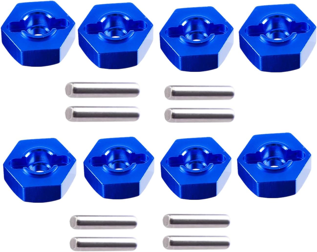 8pcs/Set Aluminum 12mm Wheel Hex Hubs Drive Adapter 5mm Thickness with 2x10mm pins for Redcat Axial HSP WLtoys Himoto Truck Model Car Upgrade Parts(Navy Blue)