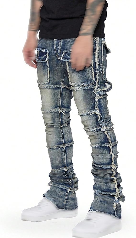 Men's Slim Fit Stretch Ripped Jeans Straight Leg Skinny Biker Jeans Fashion Vintage Distressed Hip Hop Denim Pants3