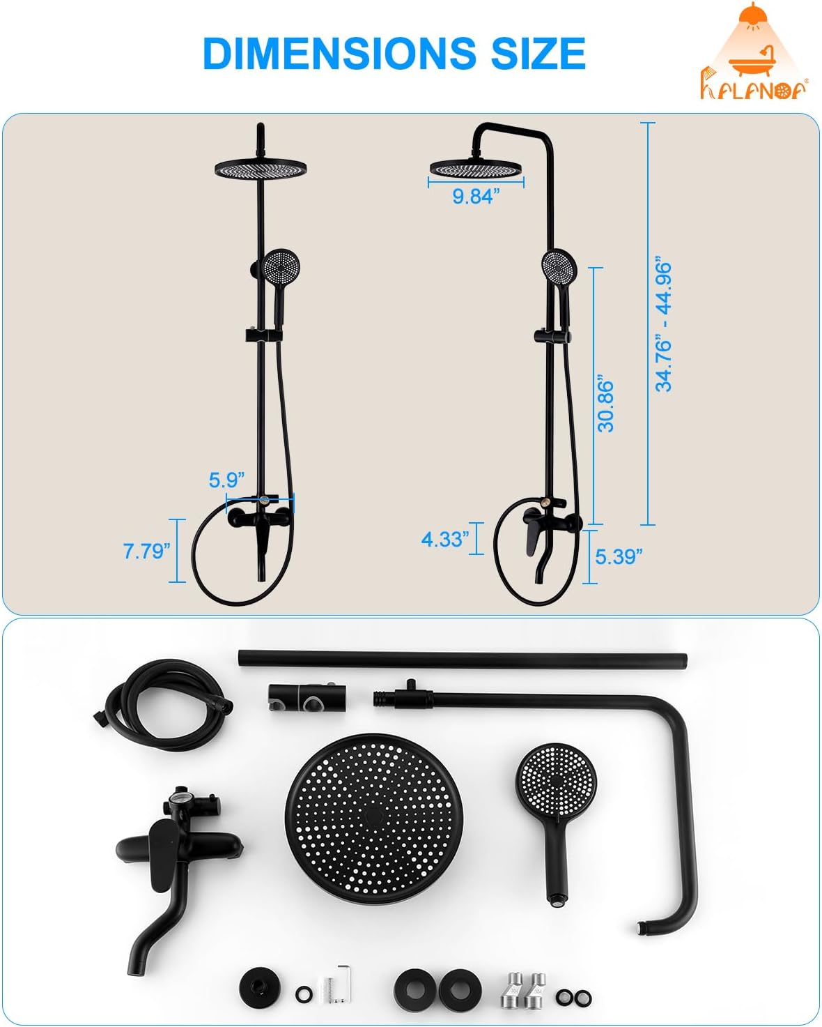 Outdoor Shower Fixture,3 Functions Handle Tub Rainfall Shower Faucet Sets with Dial Thermometer Brass Valve, Exposed Shower System with 10'' Rainfall Shower Head Adjustable (Matte Black) - Image 8