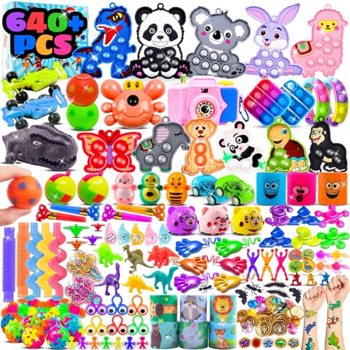 Kiss Monkey Party Favors for Kids 8-12 4-8, 640 PCS Fidget Toys Bulk, Prize Treasure Box Toys for Classroom, Goodie Bags Stuffers for Kids, Birthday Gifts, Carnival Prize, Pinata Stuffers