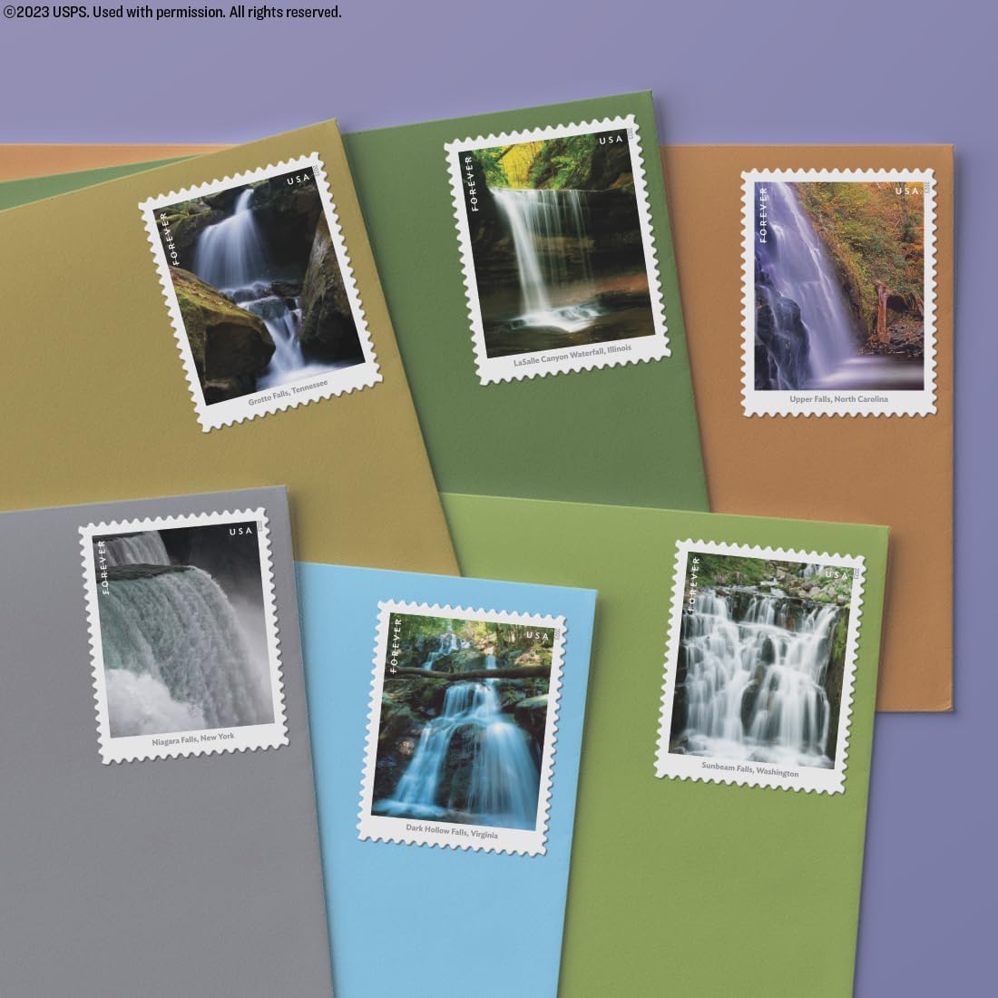 Waterfalls (2 Sheets of 12) Forever Postage Stamps US Postal First Class Nature Rock River Park Party Announcement Celebration Anniversary Wedding 2023 Scott #5800