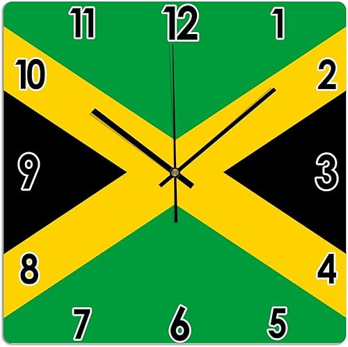 Reloj de arte de PVC con bandera nacional de Jamaica, reloj de pared cuadrado silencioso de Jamaica, reloj de pared cuadrado silencioso, regalo de Reloj de arte de PVC con bandera nacional de Jamaica, reloj de pared cuadrado silencioso de Jamaica, reloj de pared cuadrado silencioso, regalo de