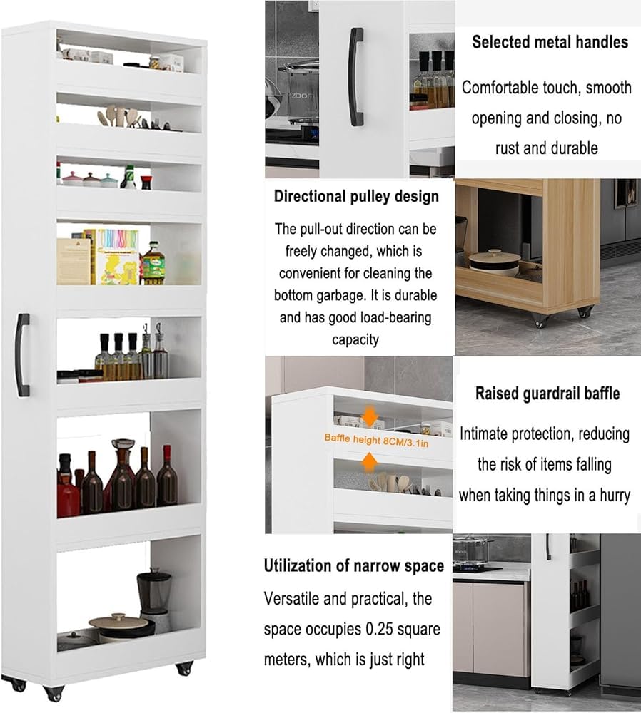Scaffale mobile da cucina con ruote, design su entrambi i lati per piccoli spazi, carrello compatto per un'organizzazione efficiente